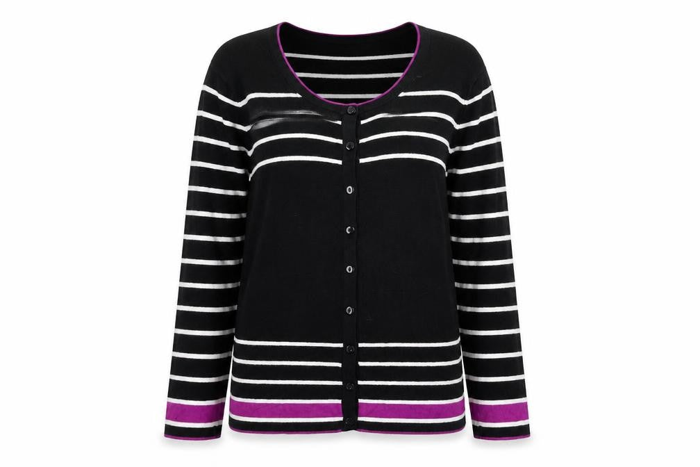 Precis Womens Black Striped  Cardigan Jumper Size M