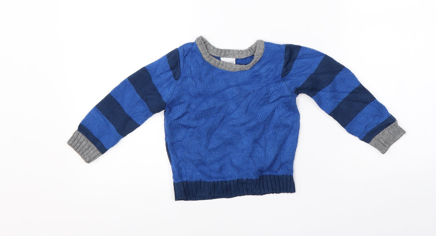 Mini Club Boys Blue Striped Knit Pullover Jumper Size 2-3 Years