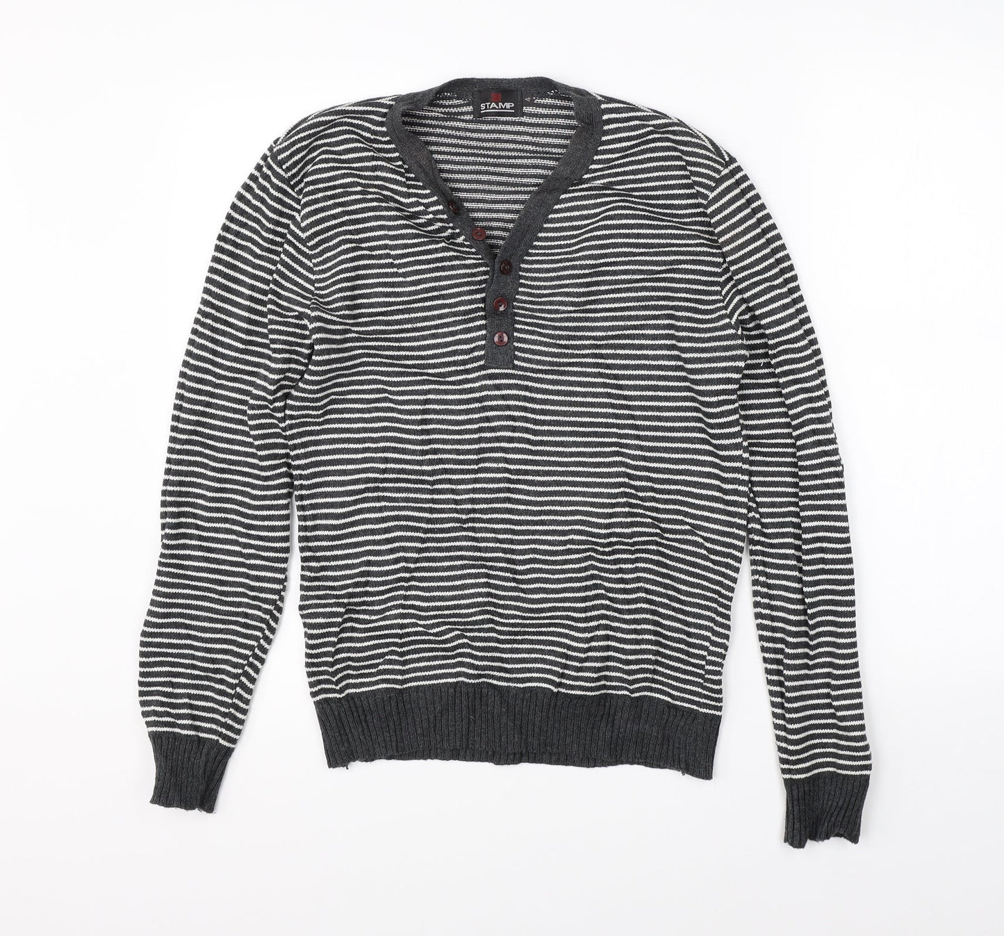 Stamp Womens Grey Striped Knit Pullover Jumper Size 4