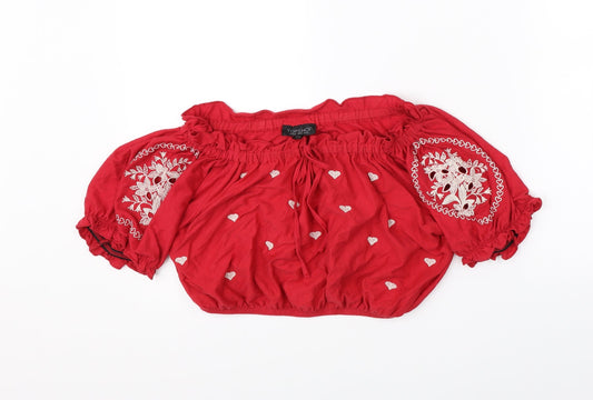 Topshop Womens Red   Basic Blouse Size 8  - cropped