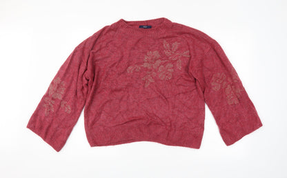 Next Womens Red Floral  Pullover Jumper Size 16