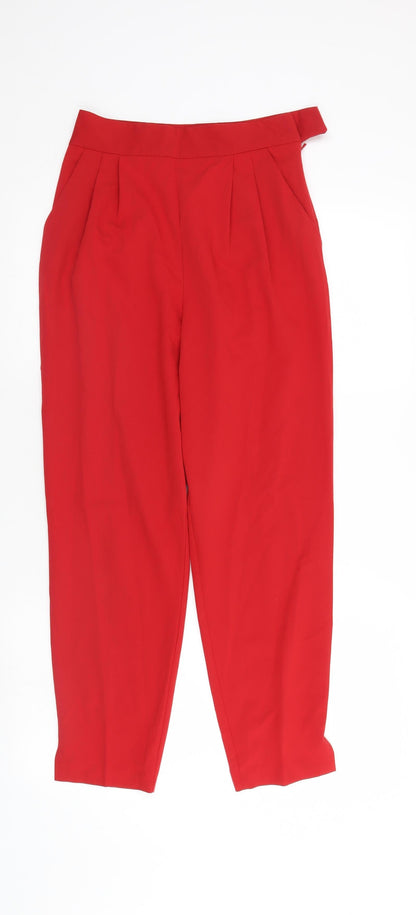 Back view of ASOS women’s red trousers, size UK 6, 26-inch leg
