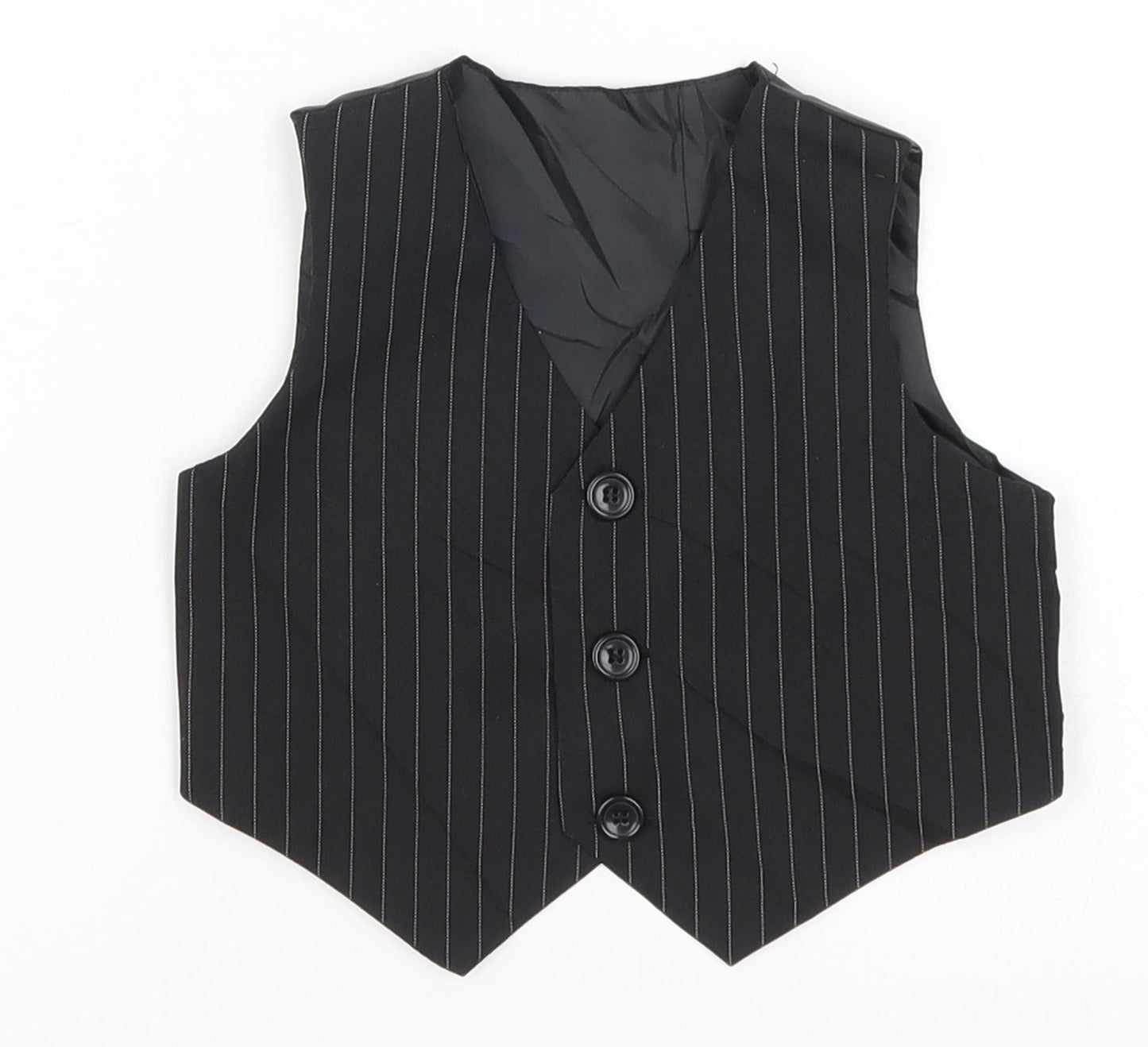 Preworn Boys Black Striped  Jacket Waistcoat Size 3-6 Months