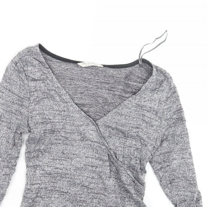 Close-up detail of Miss Selfridge women’s blue knit jumper, size UK 6
