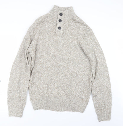 Additional front view of Easy men’s beige knit pullover sweatshirt, size L
