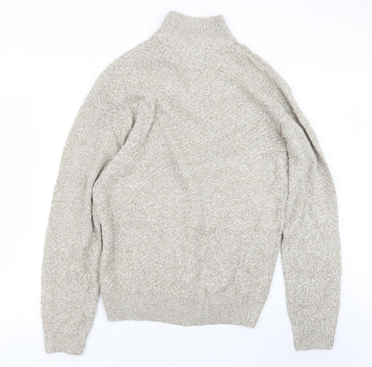 Back view of Easy men’s beige knit pullover sweatshirt, size L