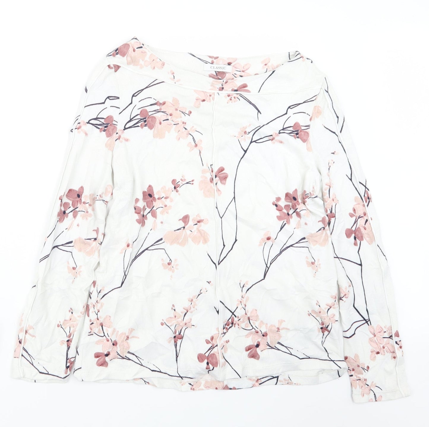 Marks and Spencer Womens White Floral Knit Pullover Jumper Size 12