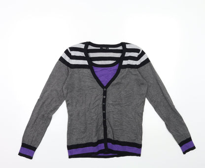 M&Co Womens Grey Striped Knit Pullover Jumper Size 10