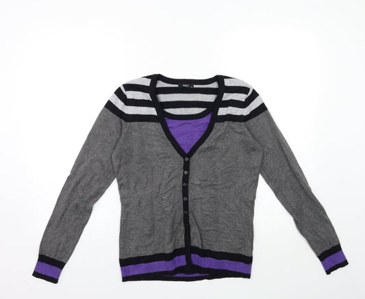 M&Co Womens Grey Striped Knit Pullover Jumper Size 10