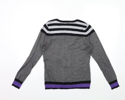 M&Co Womens Grey Striped Knit Pullover Jumper Size 10