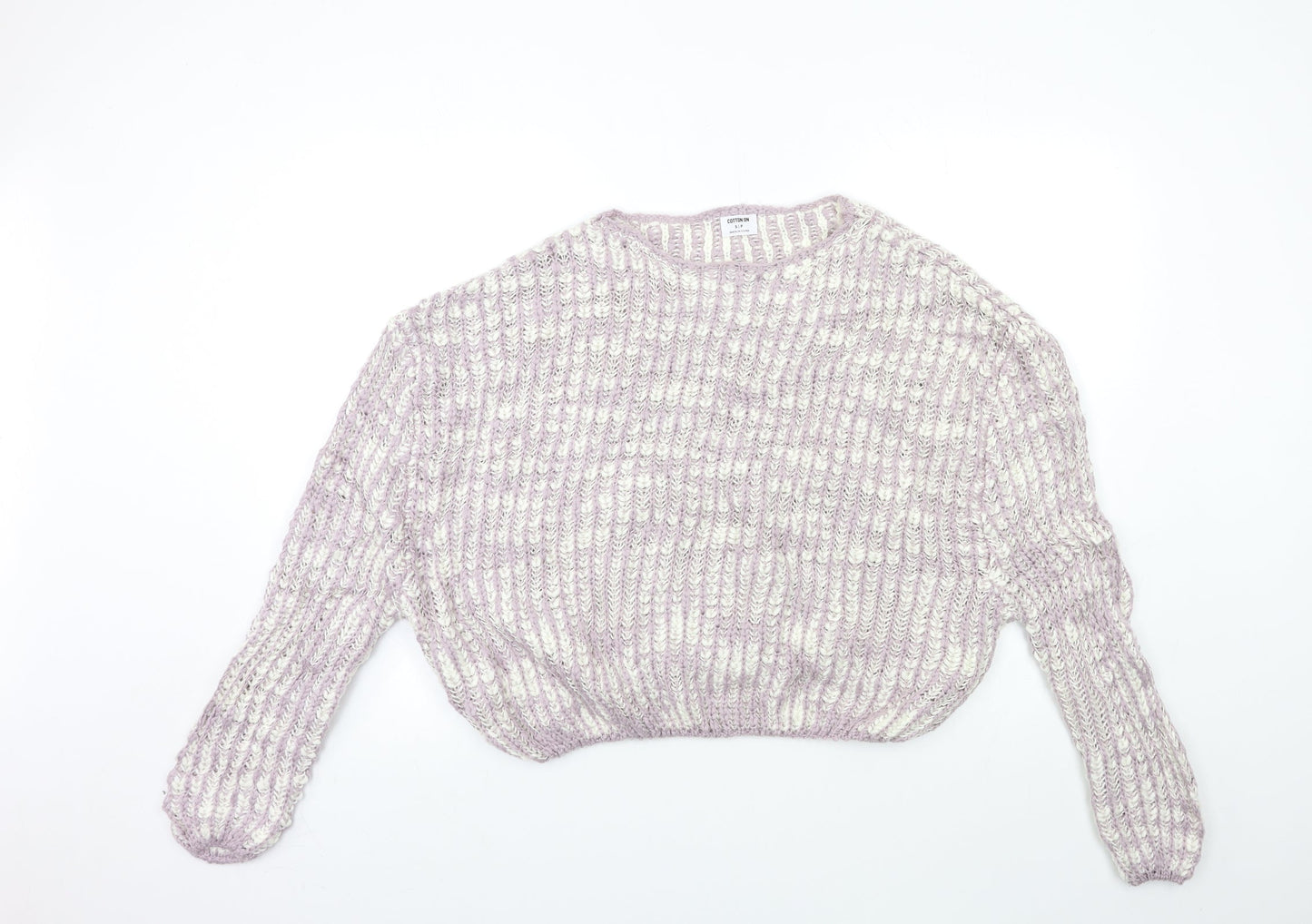 Cotton Womens Pink Striped Knit Pullover Jumper Size S