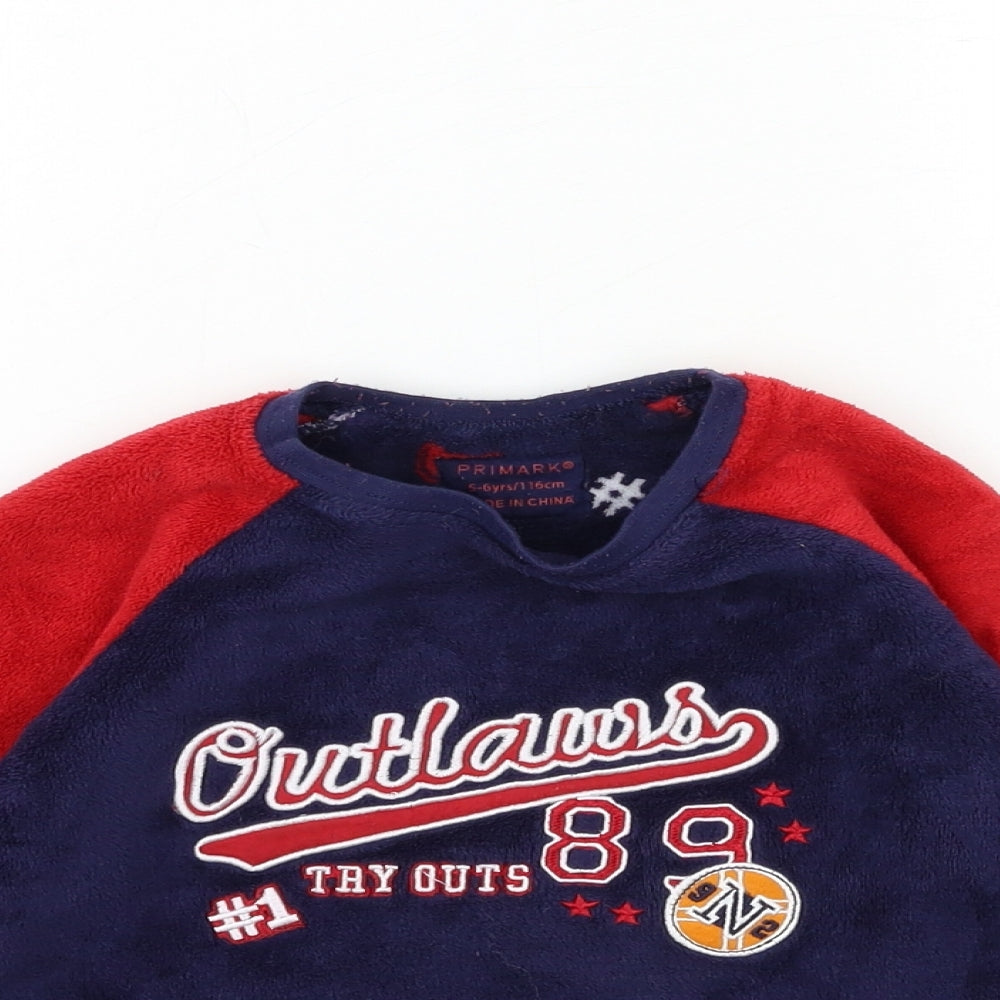 Primark Boys Blue  Fleece  Pyjama Top Size 5-6 Years