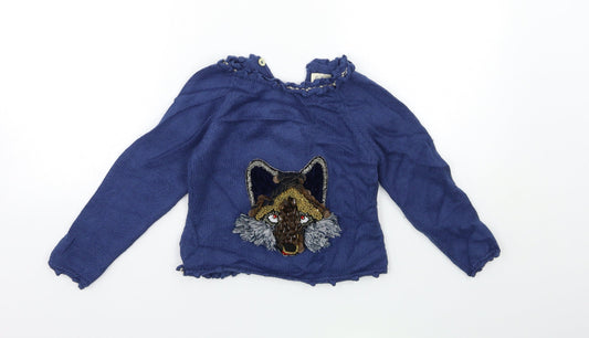 LOLITTOS Girls Blue  Knit Pullover Jumper Size 6 Years  - wolf