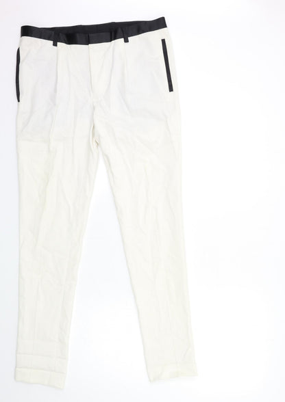 Front view of ASOS women’s white trousers, size UK 32, in, 30-inch leg