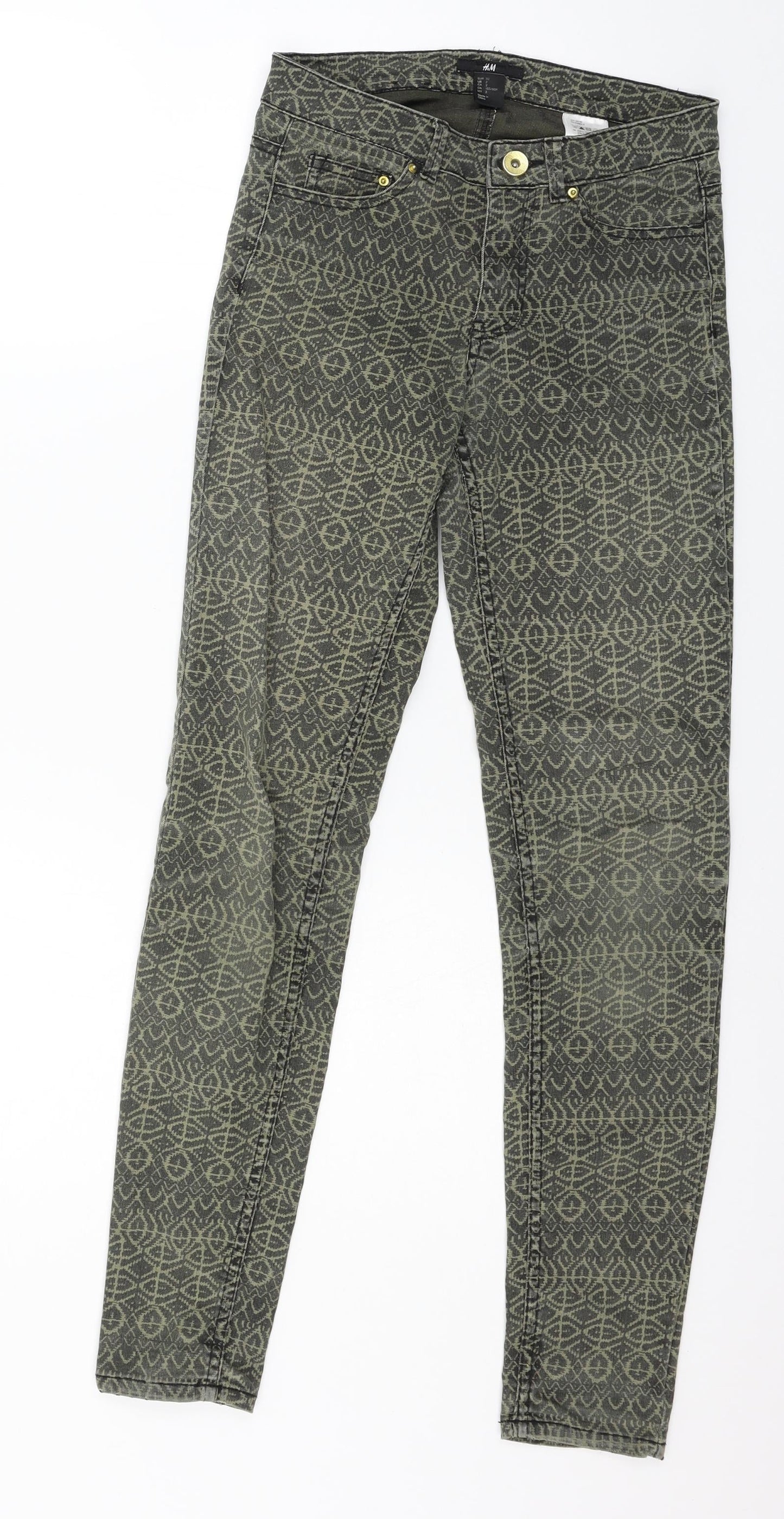 H&M Womens Green Geometric Denim Skinny Jeans Size 4 L28 in