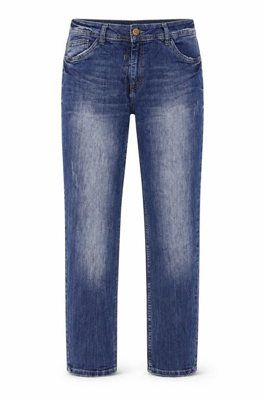 Front view of Cecil men’s blue denim straight jeans, size 30, in, 27-inch leg