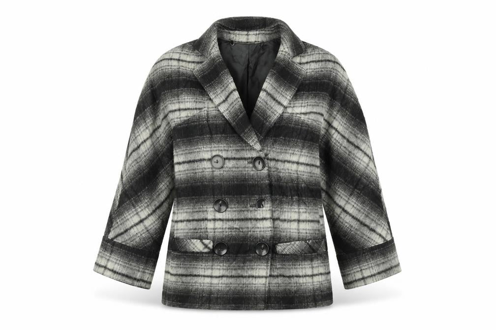 Signature Womens Black Plaid  Overcoat Coat Size 6