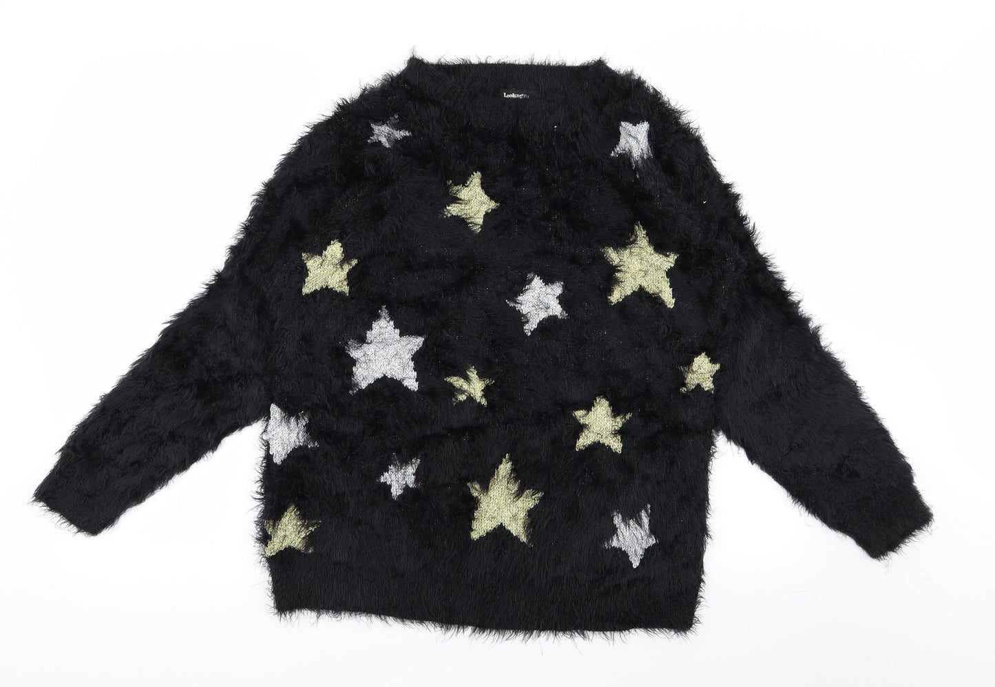 lookagain Womens Black   Pullover Jumper Size 8  - star detail