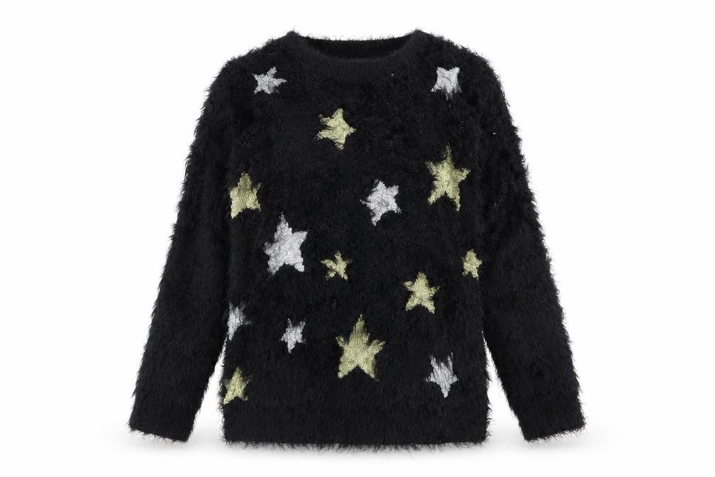 lookagain Womens Black   Pullover Jumper Size 8  - star detail