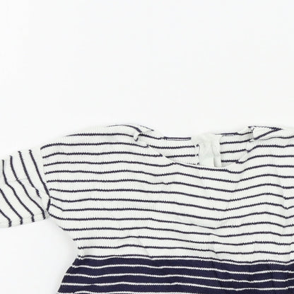 Close-up detail of Marks & Spencer girls’ blue striped a-line, size 0-3, months