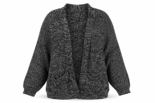 Front view of Papaya women’s black cardigan jumper, size L