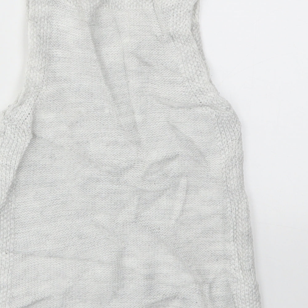 Brand and care label for F&F girls’ grey jumper dress, size 9-12, months