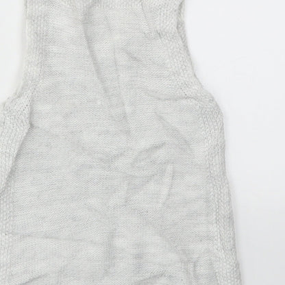 Brand and care label for F&F girls’ grey jumper dress, size 9-12, months