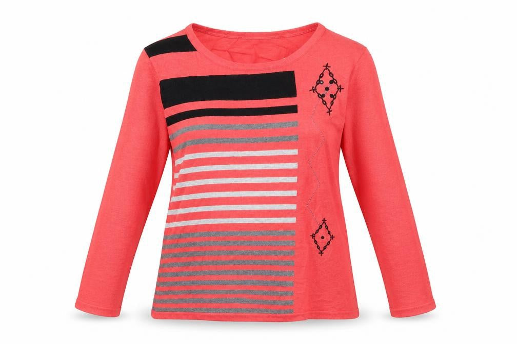 Chianti Womens Pink Striped  Basic T-Shirt Size S