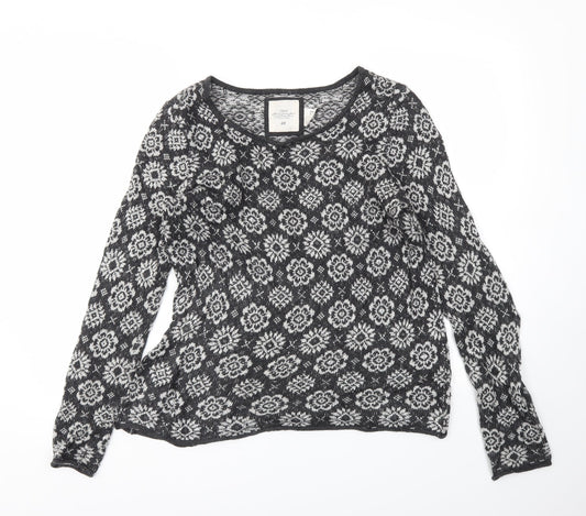 H&M Womens Grey Floral  Pullover Jumper Size M