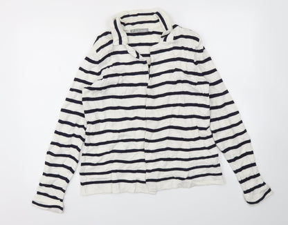 Marks & Spencer Womens White Striped  Cardigan Jumper Size 14