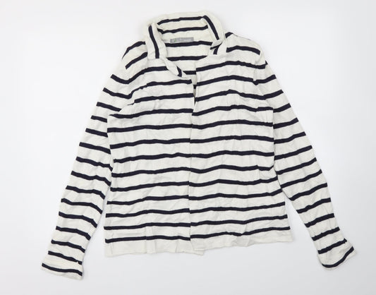 M&S Womens White Striped  Cardigan Jumper Size 14