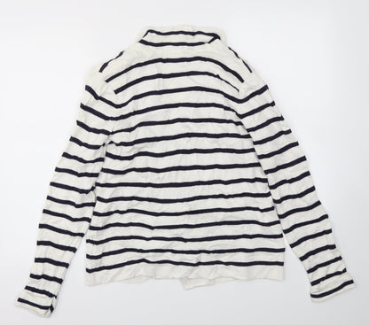 Marks & Spencer Womens White Striped  Cardigan Jumper Size 14