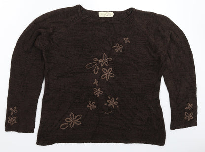 EWM Womens Grey Floral Knit Pullover Jumper Size XL