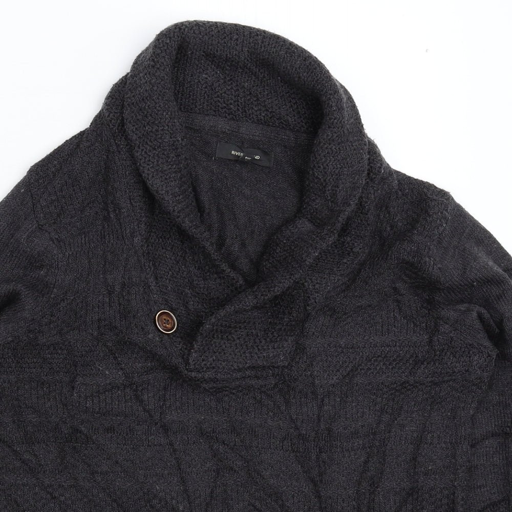 River Island Mens Grey  Knit Pullover Jumper Size S
