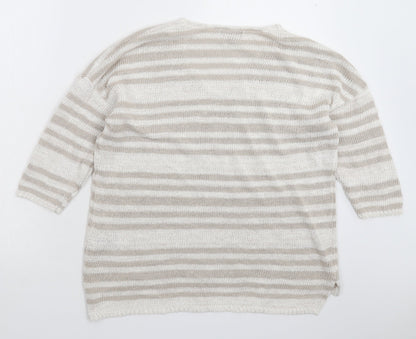 Per Una Womens Grey Striped Knit Pullover Jumper Size 14