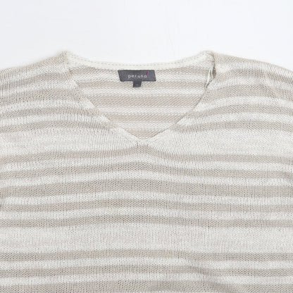 Per Una Womens Grey Striped Knit Pullover Jumper Size 14