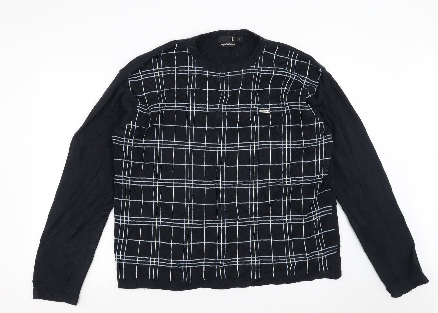 Georgio Collections Mens Blue Check Knit Pullover Jumper