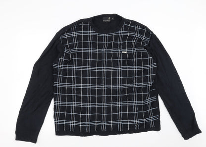 Preloved Georgio Collections Mens Blue Check Knit Pullover Jumper - Front