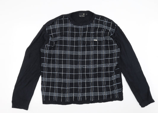 Georgio Collections Mens Blue Check Knit Pullover Jumper