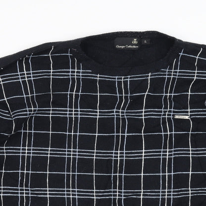 Preloved Georgio Collections Mens Blue Check Knit Pullover Jumper - Detail