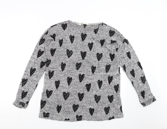 H&M Girls Grey  Knit Pullover Jumper Size 14 Years  - hearts