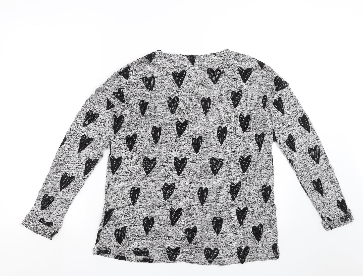 H&M Girls Grey  Knit Pullover Jumper Size 14 Years  - hearts