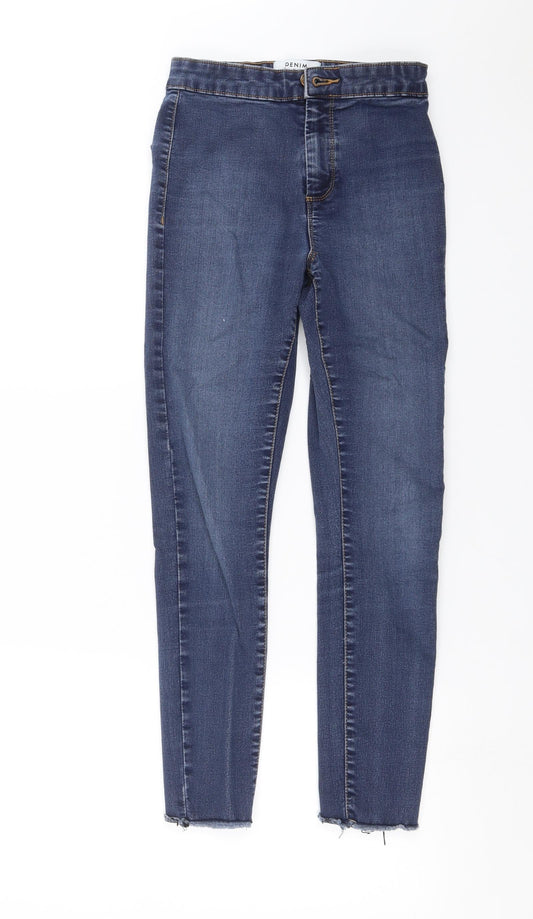 Miss Selfridge Womens Blue  Denim Skinny Jeans Size 8 L24 in - Distressed hem