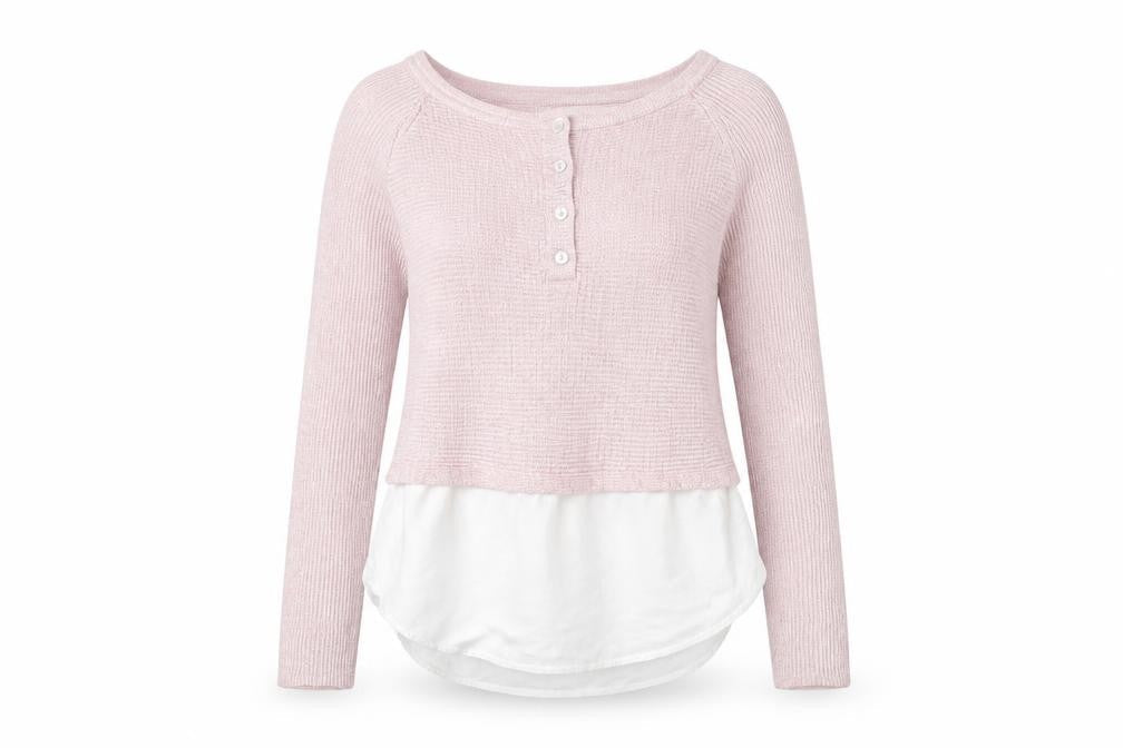 River Island Womens Pink  Knit Henley Sweatshirt Size 10