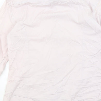 Brand and care label for ASOS men’s pink button-up, size S