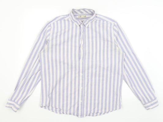 NEXT Mens White Striped   Button-Up Size L