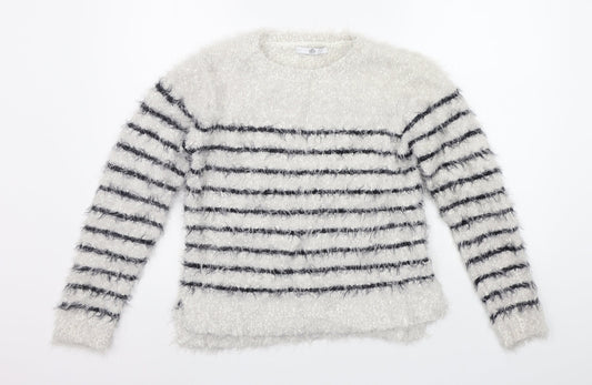 Marks and Spencer Girls White Striped  Pullover Jumper Size 11-12 Years