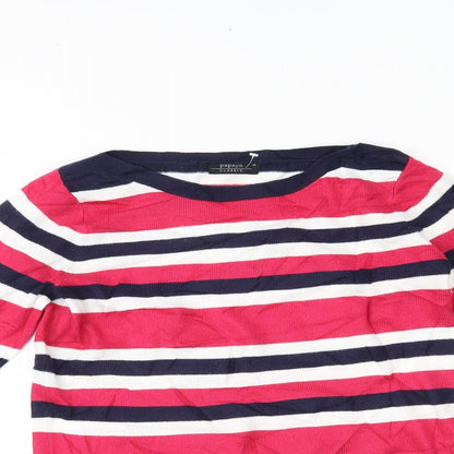 Close-up detail of Papaya women’s multicoloured striped basic blouse, size UK 10
