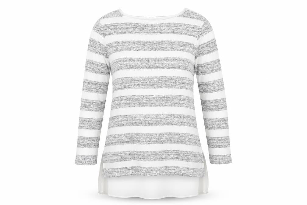 Phase Eight Womens Grey Striped  Basic T-Shirt Size 8