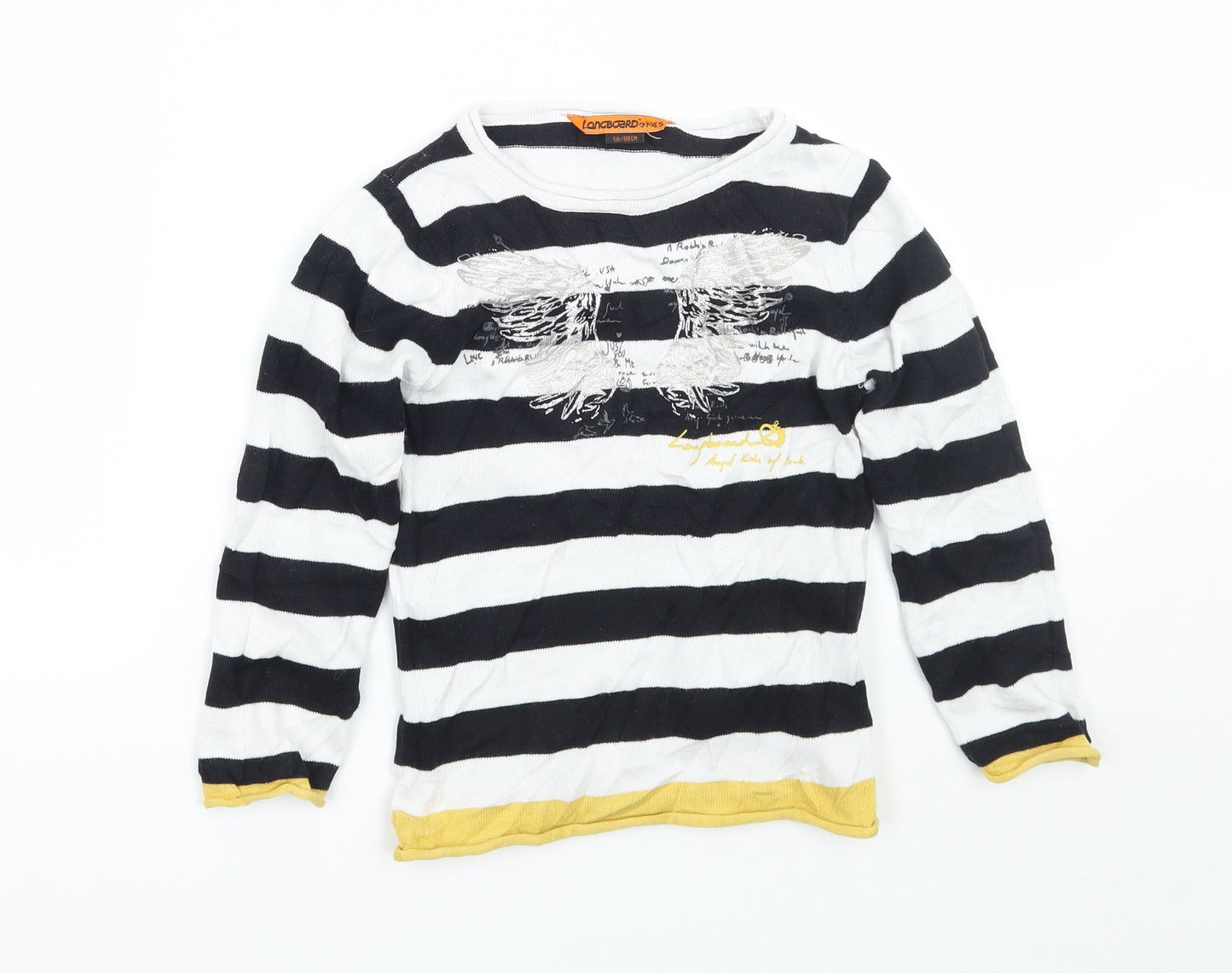 Long board Boys White Striped  Pullover Jumper Size 5 Years